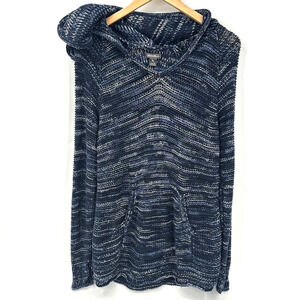 Eddie Bauer Hoodie Womens XL Blue Marled Open Knit Pullover Long Sleeve Boho